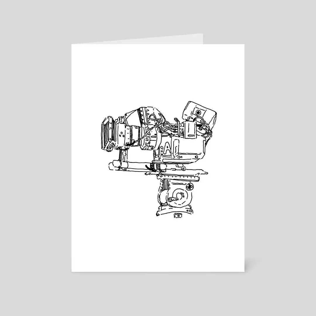 A tv camera rendered in detailed ink lines.